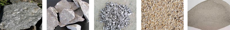 不同粒度大小的石頭，石子，砂子，石粉