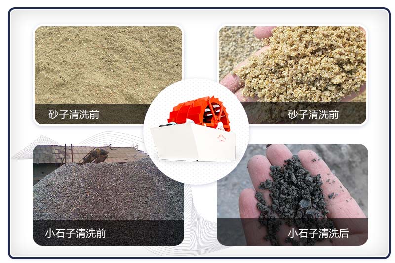 石子清洗機(jī)械洗砂、洗石前后展示